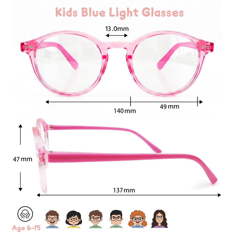 3 Pack Kids Blue Light Glasses, Lightweight Round Frame 6-15 | Blue Light Glasses for Kids girls and boys, Toddler Kids Clear Eye Glasses UV400, Fake Glasses Crystal Purple + Pink + Clear Aged 6-15 3