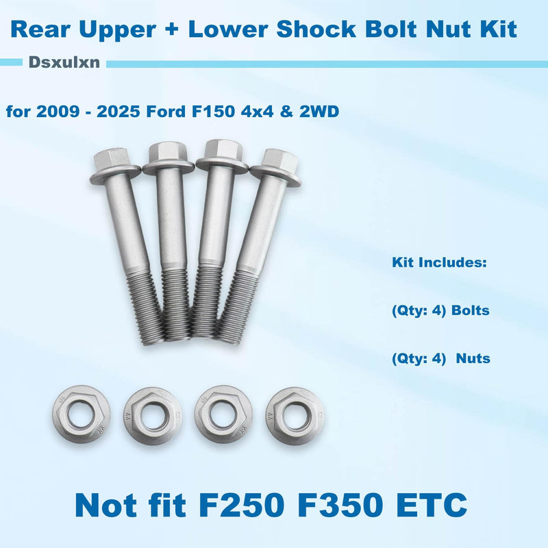 For 2009-2025 Ford F150 4x 10.9 Hardened Rear Shock Bolt Kit Upper + Lower with Dacromet Coating, Fits 4x4 & 2WD Rear Upper + Lower