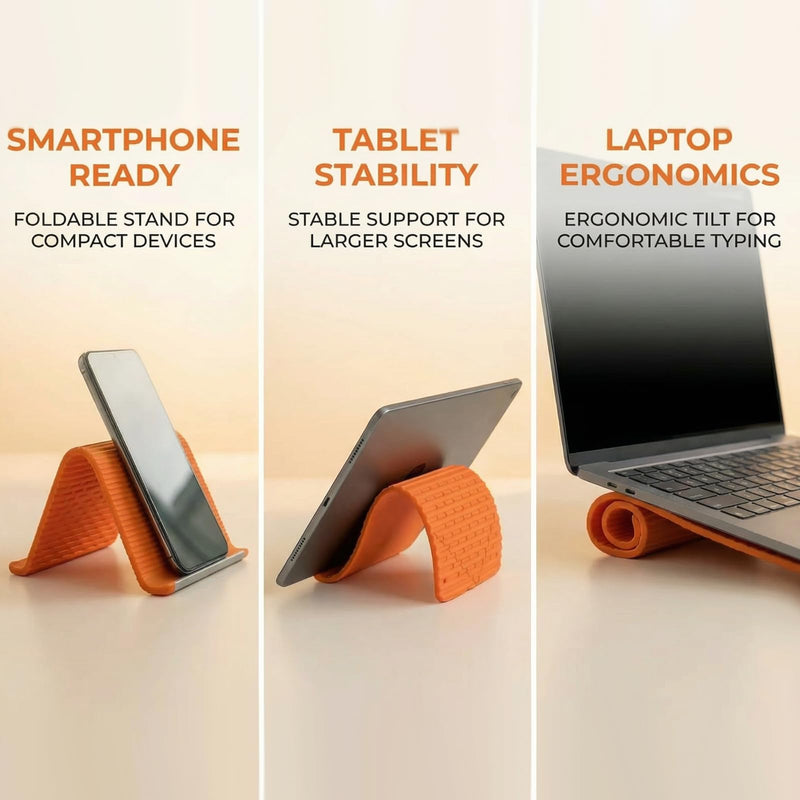 Phone Stand for Desk, Silicone Flexible Phone Holder for All Mobile Devices, Portable Cell Phone Stand for Travel, Home, Car, Airplane, Treadmill, iPad, Tablet, Orange