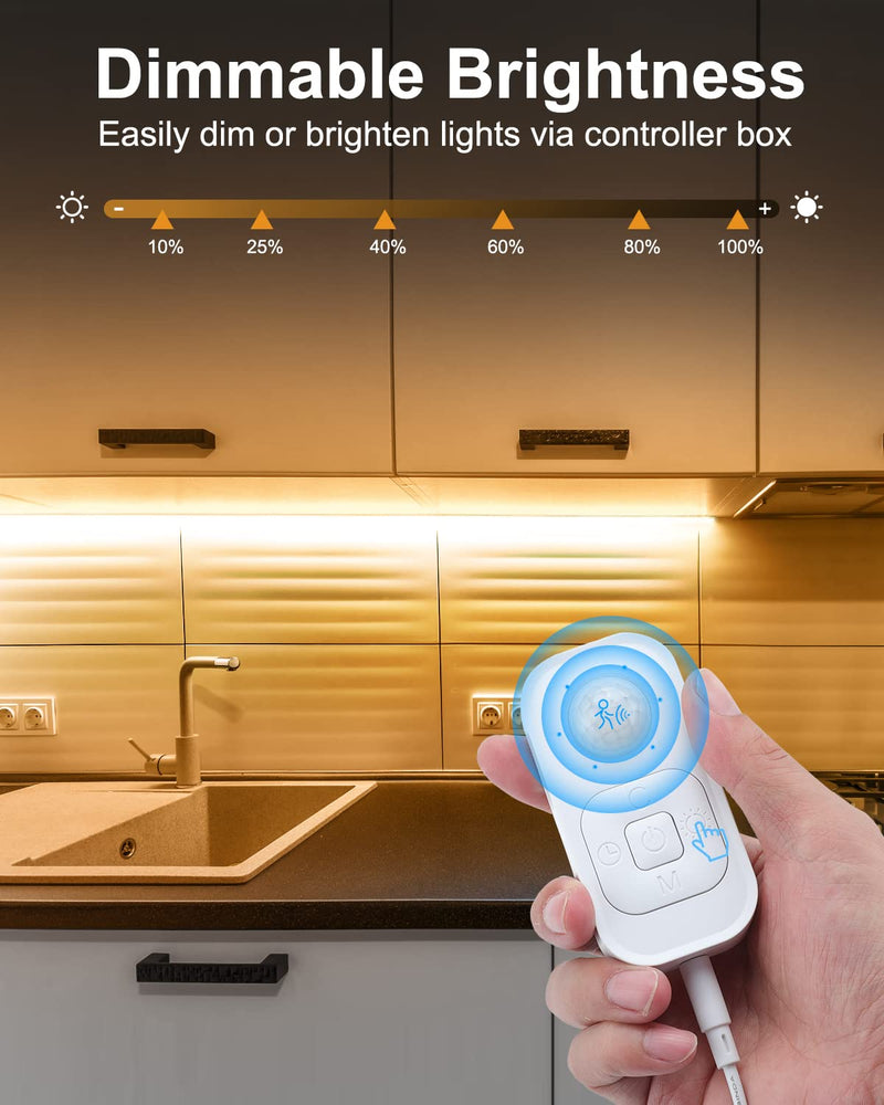 Motion Sensor LED Strip Light - Cabinet Strip Lights with 24W Plug, Dimmer, and Timing, 16.4ft for Under Cabinet, Kitchen, 3000K WarmWhite Warm White 16.4ft 2pack