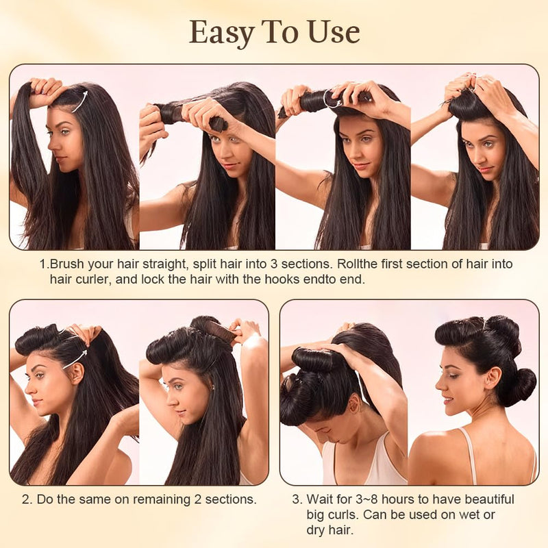 AOOWU 4PCS Heatless Curling Rods, Heatless Blowout Rods with Satin Silk Bonnet, Overnight No Heat Hair Rollers, Flexi Bars with Hooks, Heat Free Curling Iron for All Hair Types, Sleep DIY Hair Curls 4 count (Pack of 1) Coffee