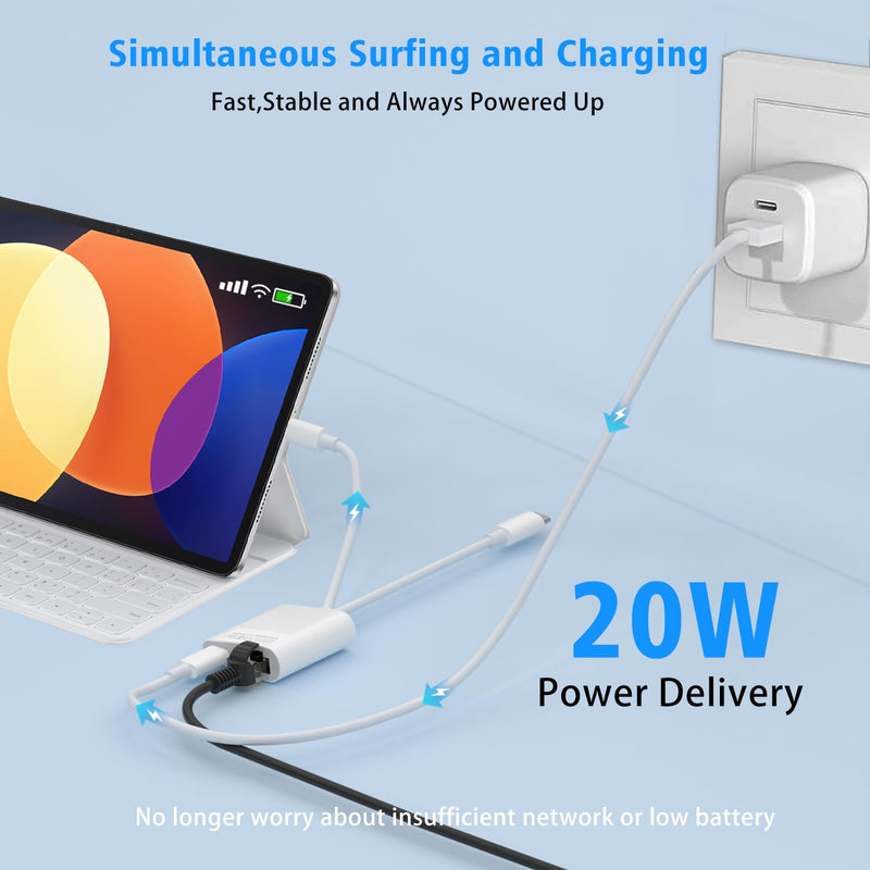 USB C to Ethernet Adapter,Apple MFi Certified Lightning to 10/100 Gigabit Ethernet Internet Adapter, 2 in 1 RJ45 LAN Network Dongle with PD Charging Prot for iPhone iPad Samsung Android MacBook Laptop