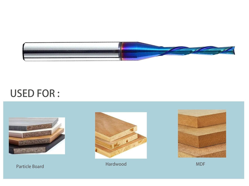 2PCS Downcut Spiral Router Bit 1/4 inch Shank, 1/8 inch Cutting Diameter Solid Carbide with Nano Blue Coating CNC Send Mill for Wood , Carving 1/8D*4/5CL*1/4SHK*2-1/2OL, D2110BC 2 Down Cut 1/8 inch cutting dia