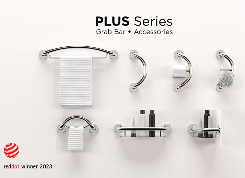 HEALTHCRAFT Plus Crescent Grab Bar 14.3", ADA Safety - Brushed Stainless | Curved crescent design, concealed screws, decorative safety bar Brushed Stainless Steel