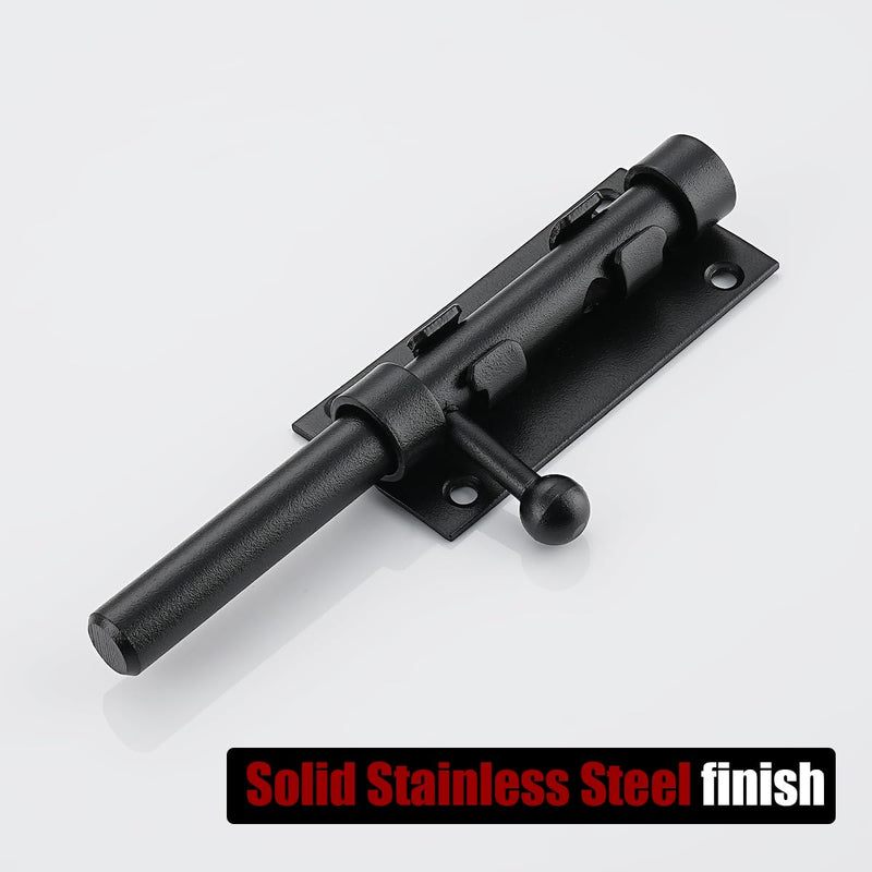 JQK Sliding Bolt Gate Latch Black, 6.3 Inch (Thick 2.4mm) Heavy Duty 304 Stainless Steel Barrel Bolt with Padlock Hole, Interior Door Latches 2 Pack, DL300-BK-P2 6Inch(2 Pack)