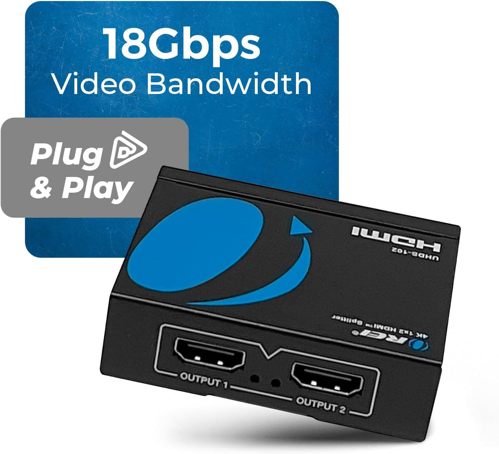 OREI UltraHD 4K @ 60 Hz 1 X 2 HDMI Splitter 1 in 2 Out 2 Port 2: 8-Bit - HDMI 2.0, HDCP 2.0, 18 Gbps, EDID, Duplicate / Mirror 4K Screens - UHDS-102 1x2