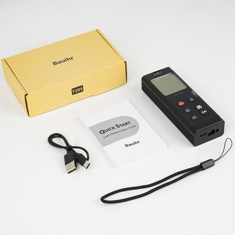 Bauihr 393ft Dual Laser Measuring Tool Aluminum Rechargeable Distance Meter | 120m Bilateral Laser Measurement Tool with Backlit LCD Display, Digital Angle, M/in/Ft Unit Switching