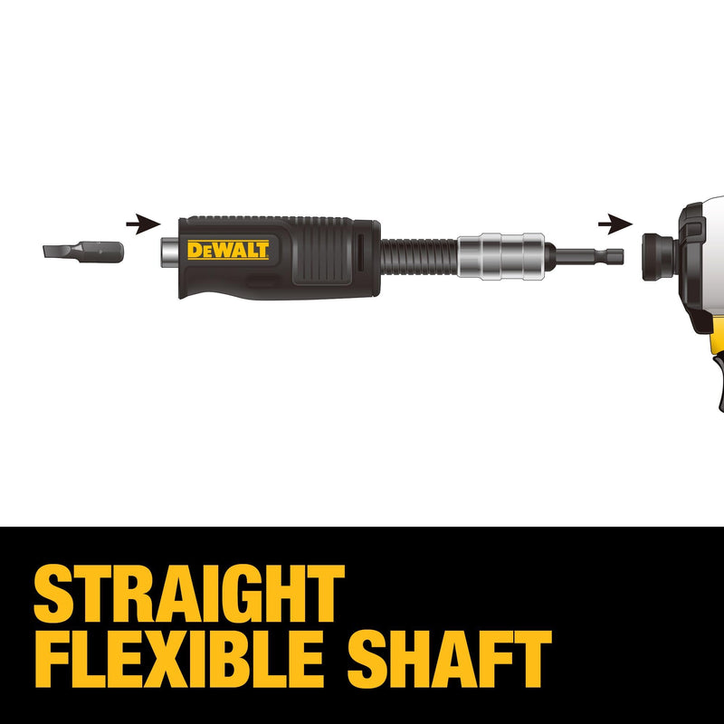 DEWALT Right Angle Drill Attachment, 12 in 90 Degree Drill Adapter, Compact 4-in-1 Modular FLEXTORQ Impact Ready Straight Flexible Shaft (DWAMRASETFT) 12-Inch
