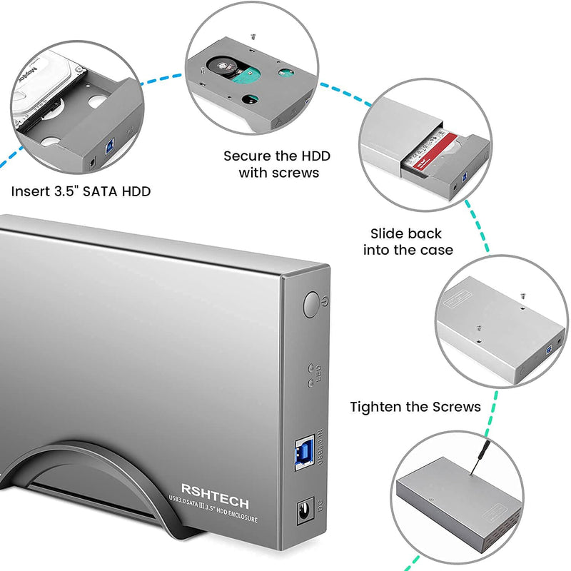 RSHTECH 3.5 inch Aluminum SATA Hard Drive Enclosure + SATA Dual Bay Hard Drive Docking Station