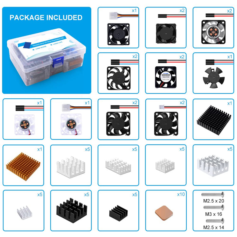 GeeekPi Heatsink Fan Kit for Raspberry Pi, Cooler Fan Heatsink Set with PWM Speed Control Fan for Cooling Raspberry Pi 4, Pi 3 B+, Pi 3 B, Pi 2, Pi B+, Pi Zero/Zero W and Jetson Nano, RockPi