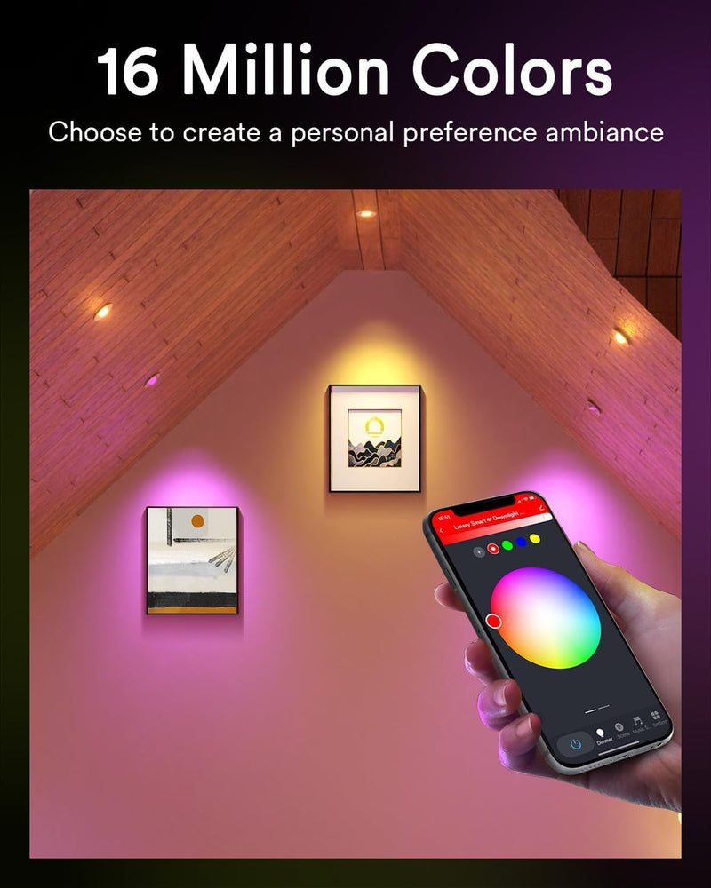 Lumary Smart RGB Gimbal Recessed Lighting 4 Inch, 355° Rotatable+90° Tilt | 7W COB Eyeball Light, 26° Beam Angle Directional Light, 2700-6500K, Compatible with Alexa/Google Assistant, ETL, 1 Pack