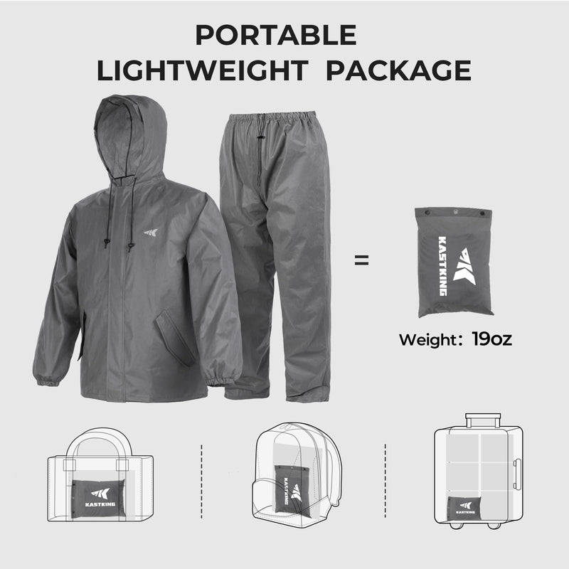 KastKing AquaLite Waterproof Rain Suit for Men and Women, Loose Fit, Lightweight, Durable Outdoor Gear for Fishing, Hiking Grey Large