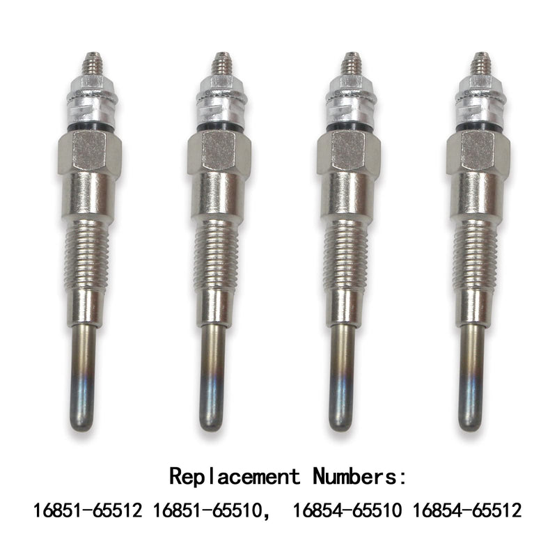 OE Number# 16851-65510 16851-65512 Glow Plug 4PCS For Kubota D722 D902 D905 D1005 D1105 V1505 V1305 Z482 RTV900 RTV1100, Tractor B1700D B1700E ZD326 ZD331, Mower BX1800D BX1830D, 168516551 4pcs 16851-65510