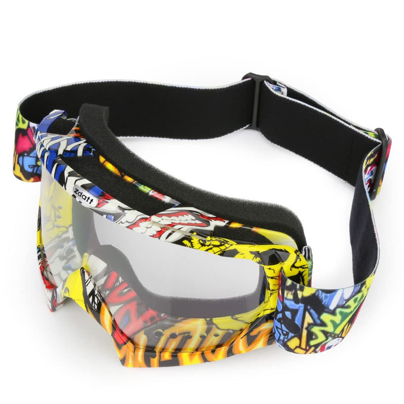 Dirt Bike Goggles, ATV Goggles Adult Motocross Goggles Clear Lens Racing MX Goggle Glasses and Ski Goggles Camo Yellow Frame + Clear Lens