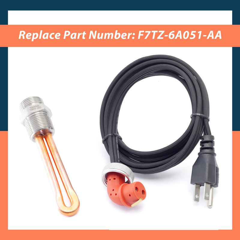 F7TZ-6A051-AA Diesel Engine Block Heater Replacement for Ford F-250 F-350 7.3L for Powerstroke Diesel 1995-2003 with Cable Cord 120v 1000w 3/4" NPT