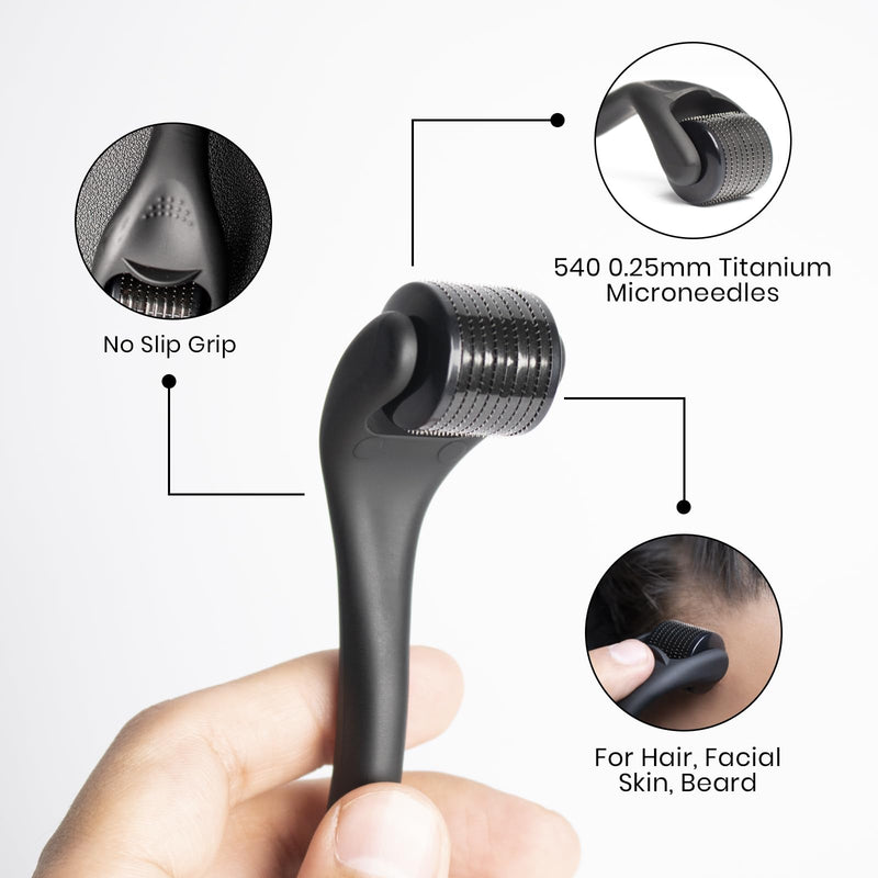 Derma Roller for Beard Growth & Hair Growth | Microneedling Roller with 540 Titanium Needles (0.25mm) | Beard Growth Kit for Men & Skin care