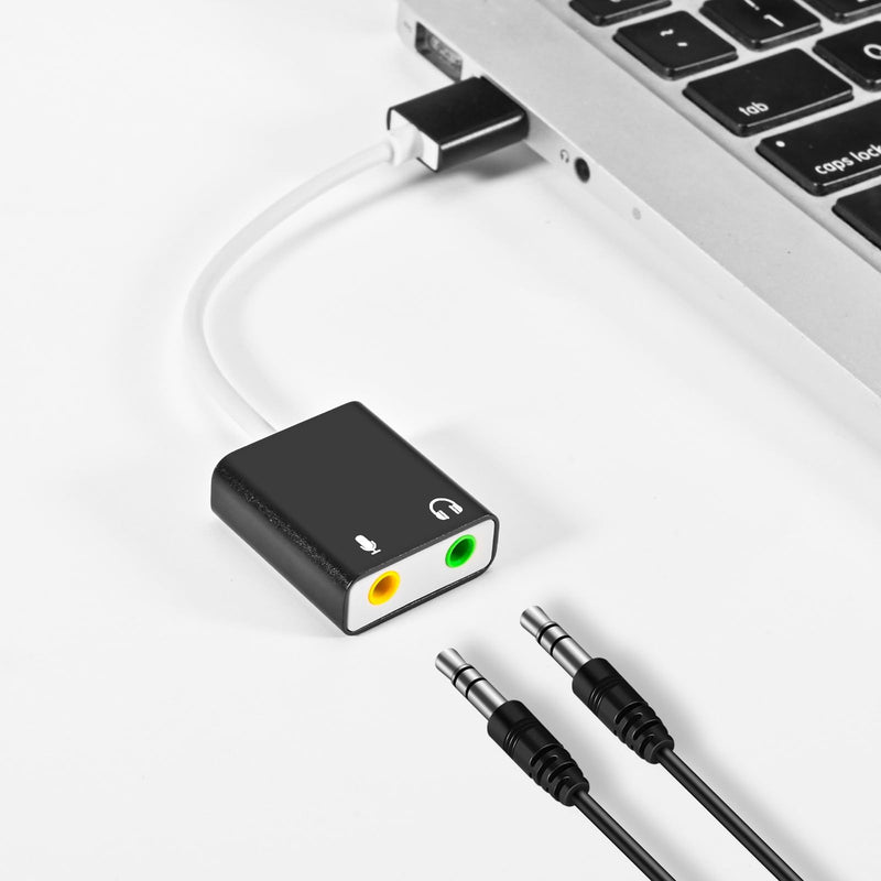 USB Audio Adapter, External Sound Card for PC and Laptop，USB Microphone Adapter to 3.5mm(1/8 inch) for Headphone, Speaker and Microphone Jack, Plug and Play
