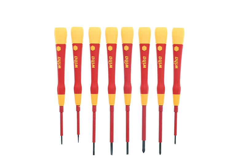Wiha 32088 Insulated Precision Screwdriver Set, 8-Piece PicoFinish, Slotted & Phillips Tips, 1000V Rated, Ergonomic Handles for Electronics & Electrical Work