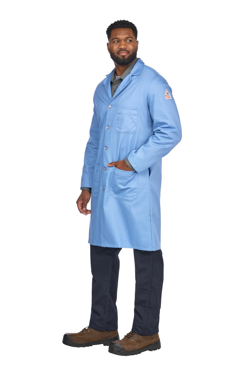 Bulwark Flame Resistant 7oz Cotton Lapel Collar Lab Coat Light Blue Small