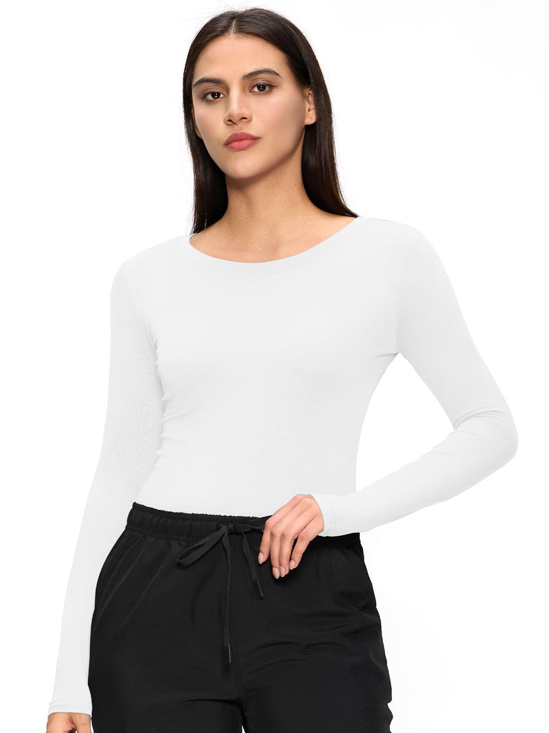 floralhue 3 Pack Underscrub Long Sleeve Women, Scrub Undershirts Crew Neck Comfort Tee with Ultra Soft Fabric Medium White