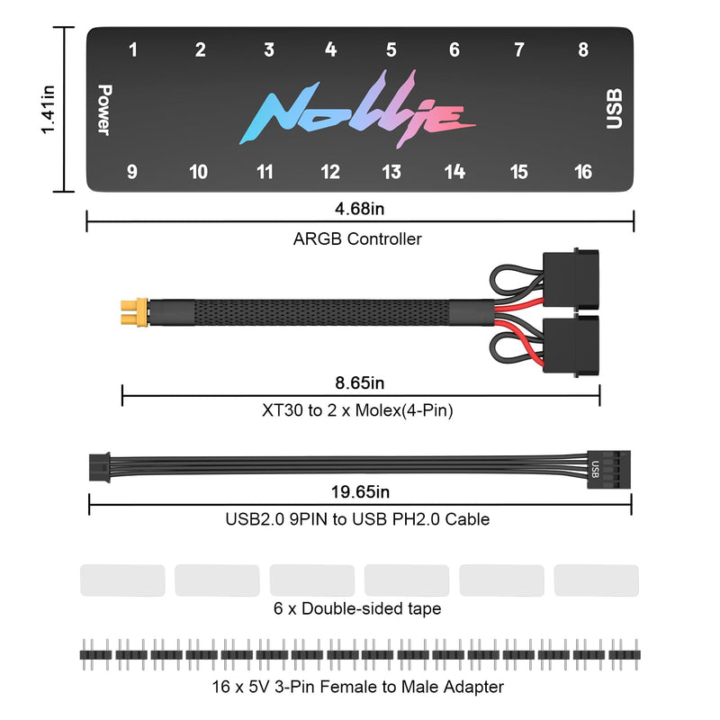 Iesooy Nollie 16 ARGB Controller Fan Hub 5v 3Pin 16 Port ARGB Interface Support SignalRGB OpenRGB