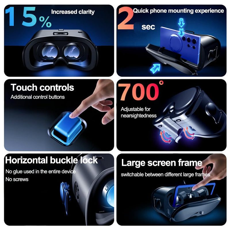 Vr Headset for Phone, Lightweight Virtual Reality Headset for Horizontal Buckle Lock Design, Virtual Reality Glasses for Home Entertainment Travel Gaming Office Break and Daily Use