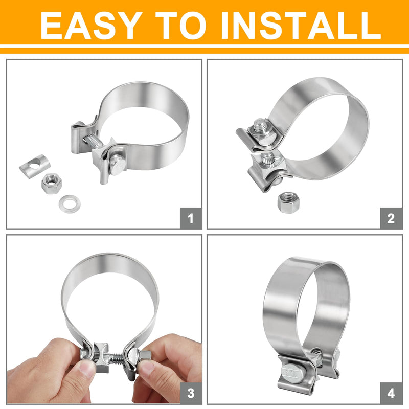 TIROL 3 Exhaust Clamp 3 inch Exhaust Clamp Stainless Steel Narrow Band Muffler Clamp for 3" OD Exhaust Pipe, Muffler Pipe 2Pcs 3 Inch Exhaust Clamp 2pcs