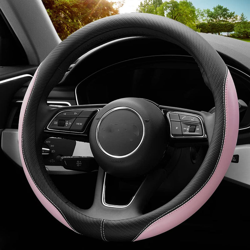 Soft Cute Light Pink Microfiber Leather Anti-Slip Steering Wheel Cover, Universal 15 Inch for Women Girls, Fit Vehicles, Sedans, SUVs, Vans, Trucks A-Baby Pink
