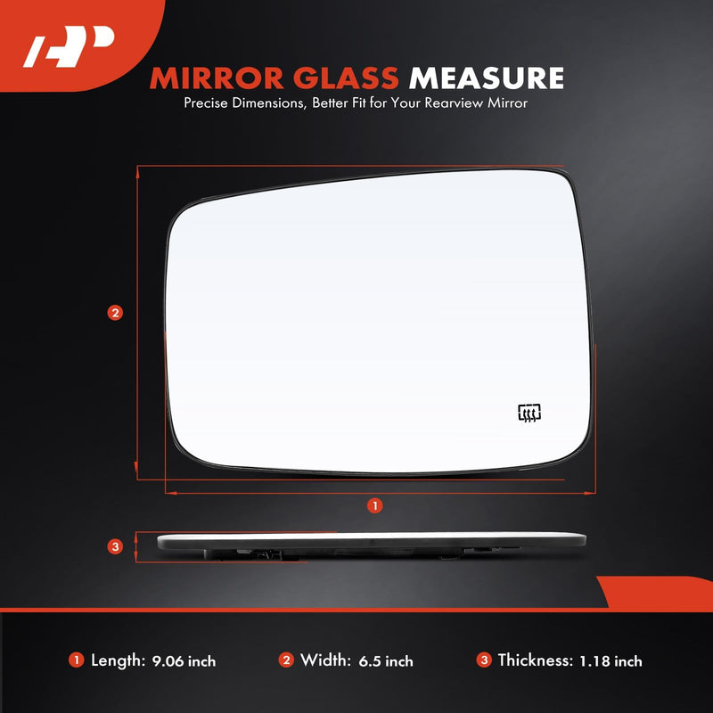 A-Premium Left Driver Side Heated Mirror Glass with Backing Plate Compatible with Ram 1500 2011-2019, 2500 2011-2018, 1500 Classic 2019 & Dodge Ram 1500 2500 2010 - Non-Towing Mirror, w/o Auto Dimming