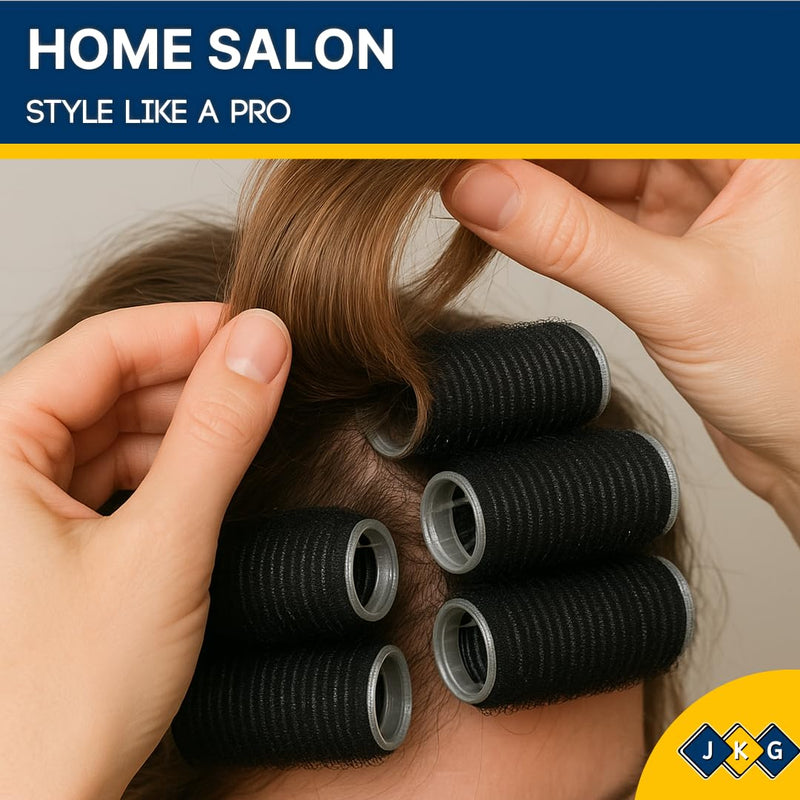 8 PACK HAIR ROLLERS - Self Holding Salon Hairdressing Curlers | Self Grip DIY Curling Tool | Hair Volume For Long Short Hair | Black Haircut Foam Styling Tool | Clip Rolling Accessories