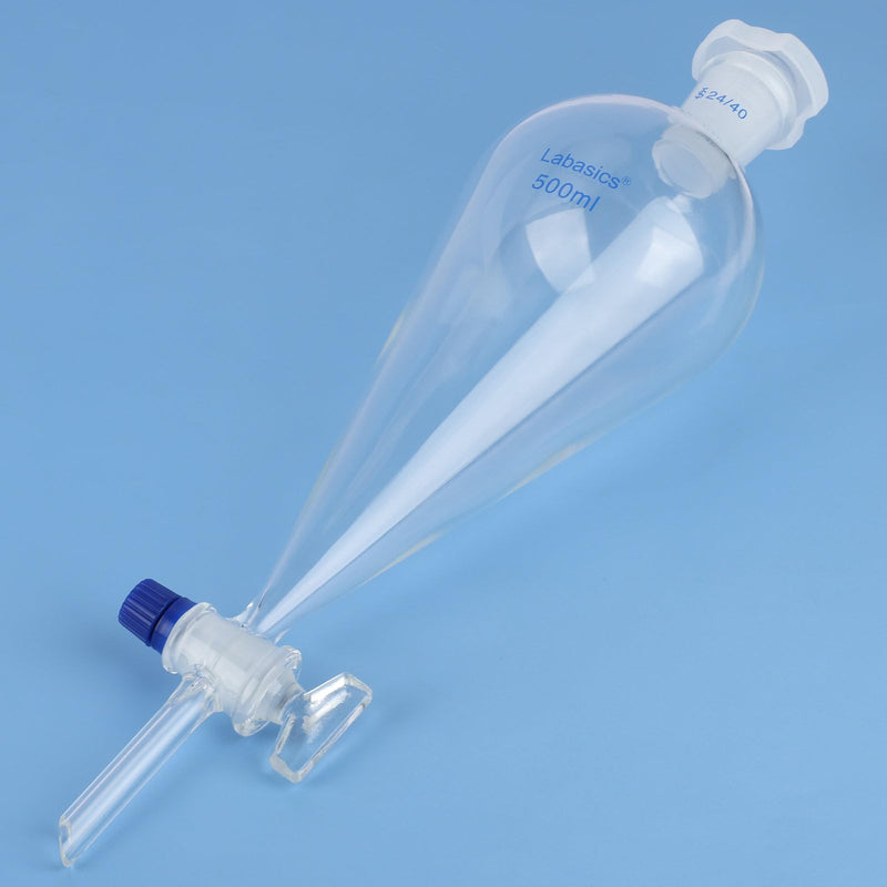 Labasics Borosilicate Glass 500mL Conical Separatory Funnel with Glass Stopcock, Ideal for Liquid Separation in Laboratories