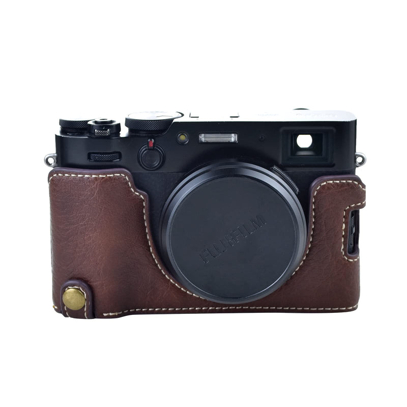 Rieibi X100V Camera Case - Retro Leather Case for Fujifilm X100V Digital Camera - Protective Case with Strap and Grip Case - Brown New Version