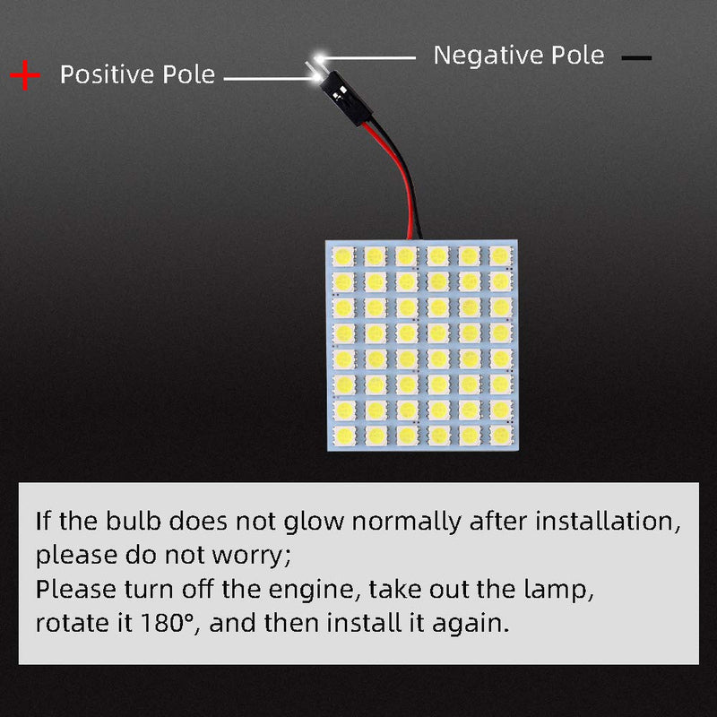 GLL Super White Energy-saving 5050 48-SMD LED Panel Dome Light Auto Car Interior Reading Plate Light Roof Ceiling Interior Wired Lamp+T10 BA9S Festoon Adapter-2pcs 2