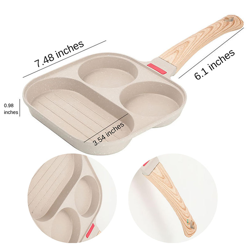 Egg Frying Pan 3-In-1 Divided Nonstick Egg Pan with Lid Breakfast Grill Pan Skillet Compatible with Gas Stove & Induction Cooktops (White, Upgraded Lid) White