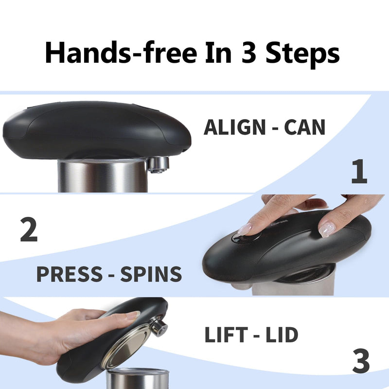 Automatic Electric Can Opener for Seniors for Kitchen:Anyone can Hands Free,One Touch Opener,Durable Blades,Rechargeable, Smooth Edge, Lightweight Small Size, Black