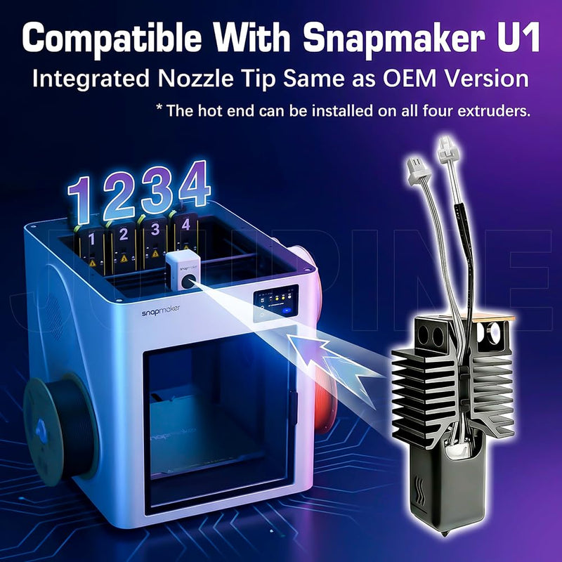 4PK for Snapmaker U1 0.2mm Hotend Hardened Steel U1 Nozzle Assembled Hot End Nano Coating 2.5X Hardness for Snapmaker u1 Nozzle Integrated Leak-Proof Nozzle-Throat Completed Hotend for U1 Accessories 4 PK 0.2MM Hotend Kit