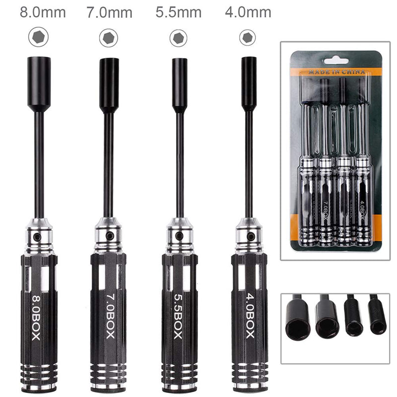 HobbyPark Hex Nut Driver Set Hexagonal Head Nut Wrench 4.0/5.5/7.0/8.0mm Repair Tool Kit Socket Screwdrivers for RC Quadcopter Helicopter FPV Drone Car Airplane