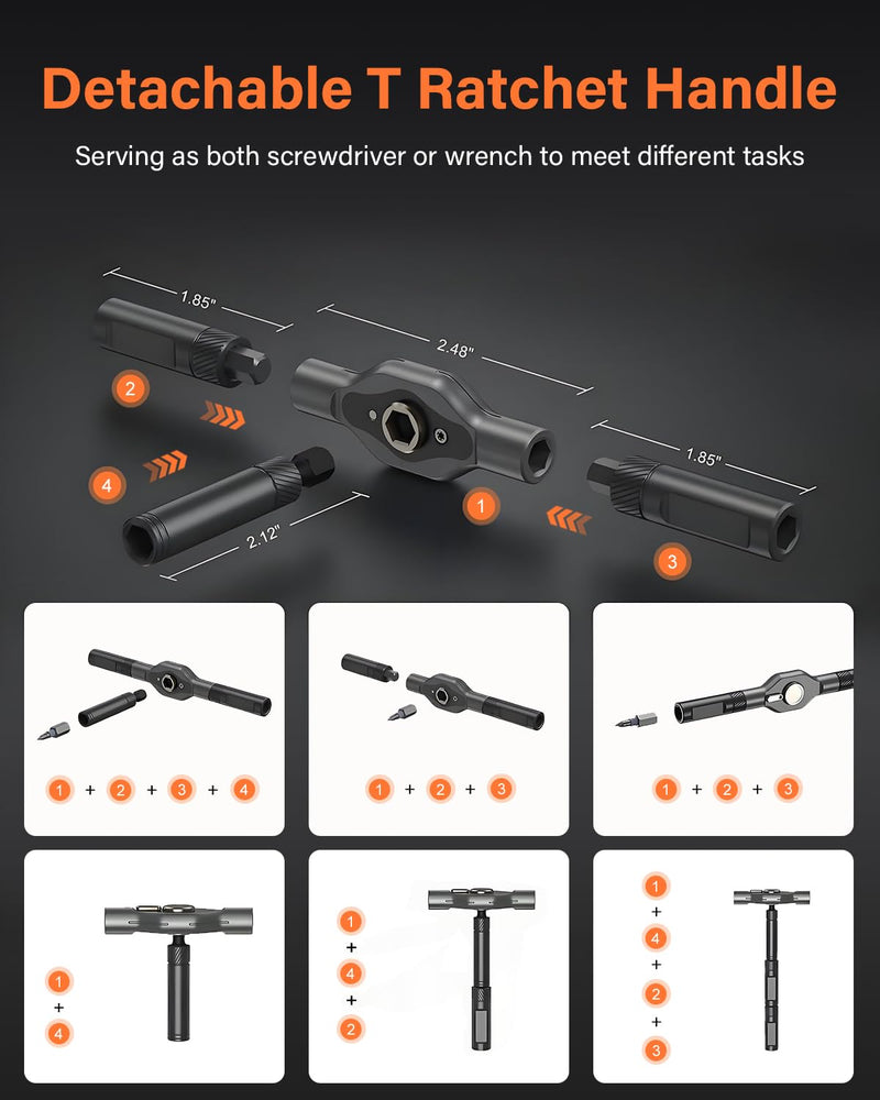 42 in 1 Ratchet Screwdriver Set, Magnetic Screwdriver Set, DIY Multi Bit Magnetic Drive Set with Detachable Ratchet Handle, Portable Compact Repair Tool Kit for Furniture Computer Bicycle, Black Grey 42 in 1 Black Grey