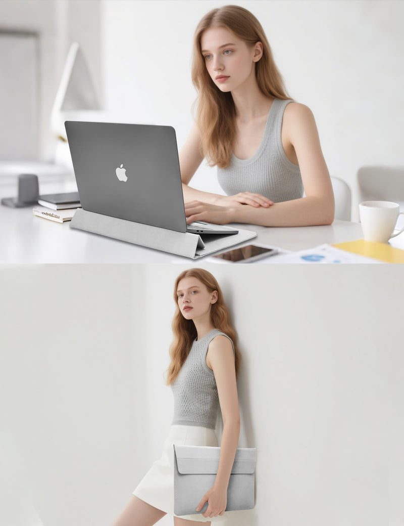 HYZUO 15-16 Inch Laptop Sleeve Case with Stand for MacBook Pro 16 M4/M3/M2/M1 2025-2019, MacBook Pro 15 2015-2012, XPS 15, Samsung Galaxy Book Flex/Pro 15, Light Gray