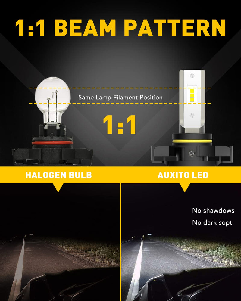 AUXITO 5202 LED Fog Light Bulbs, 6500K Cool White 6000 Lumen Plug And Play, 300% Brighter, 5201 PS19W 12085 PS24W Daytime Running Lights Replacement (Pack of 2) 6500K White