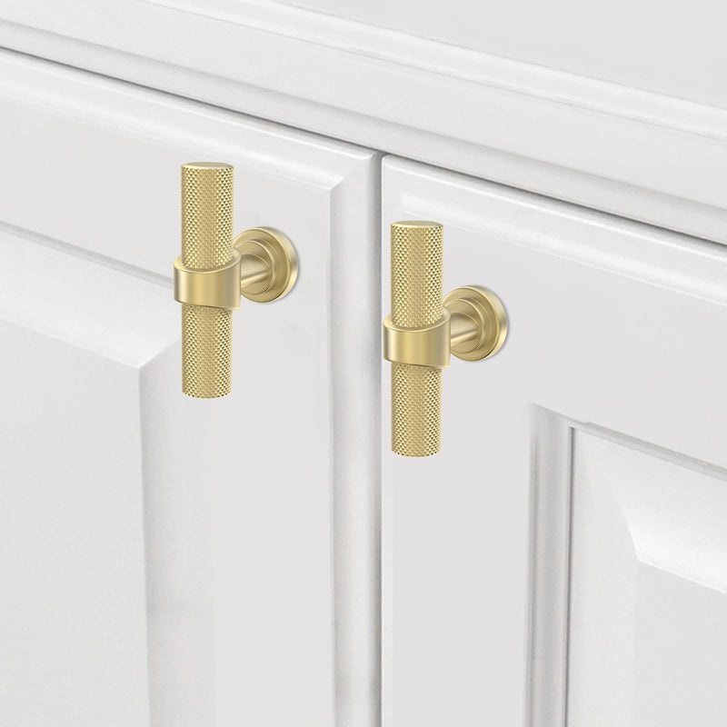 10 Pack Cabinet knurled Knobs Brushed Gold Kitchen Cabinet Knobs Aluminum and Zinc Alloy Drawer Pulls Solid Cabinet Hardware 1.38'' Diameter(35mm) 10
