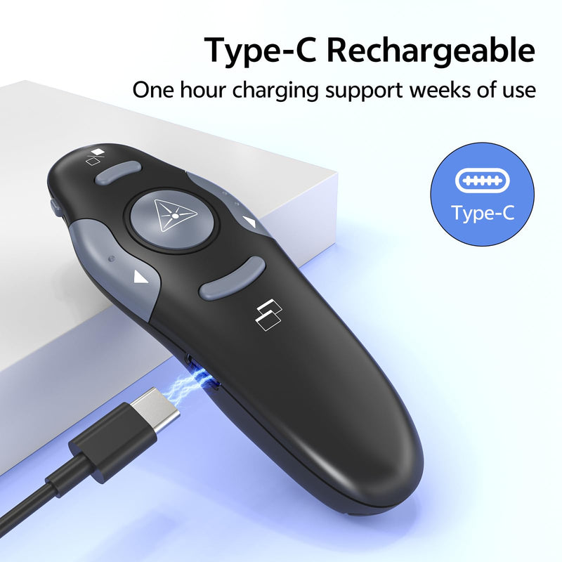 [4 Units] Presentation Clicker with 4 Cases: PowerPoint Wireless Presenter Remote USB Type C Rechargeable Red Laser Pointer Clickers Computer Project Mac PPT Slideshow Google Slide Advancer 4 Units Red Laser