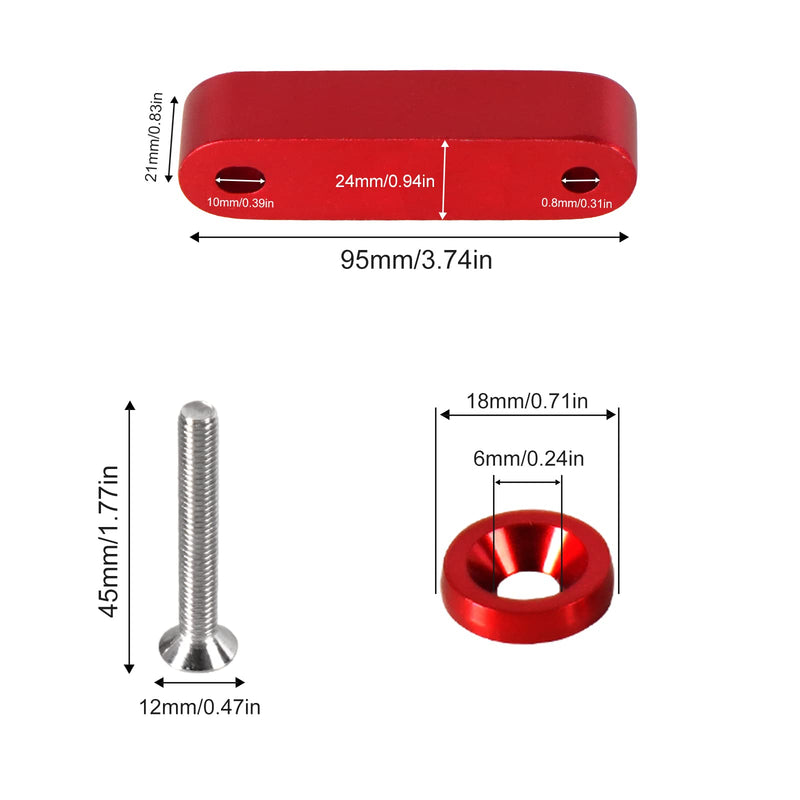 YESHMA Front Hood Vent Space Riser Spacer Modification Kit, Hood Riser Compatible with Honda Civic Acura Integra, Aluminum Alloy Car Hood Vent Spacer Riser for CRX Del Sol (Red) Red
