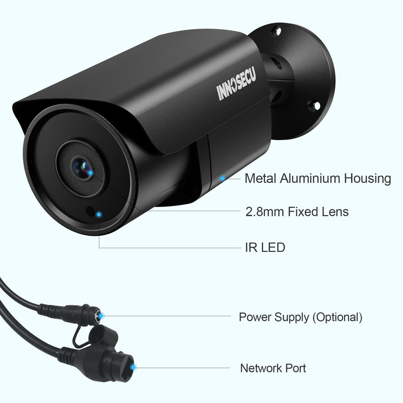 UltraHD 12MP PoE Camera, IP Security Surveillance Bullet Camera for Outdoor Indoor, Waterproof IP67, Built-in Mic, 2.8mm Lens Wide Angle 110 °, Human/Vehicle Detection, INB12LR37E-B (Black) BLACK