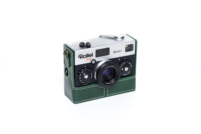 35AF Case, BMAOLLONGB Handmade Genuine Real Leather Half Camera Case Bag Cover for Rollei 35AF with Lens Cover (Green) Green