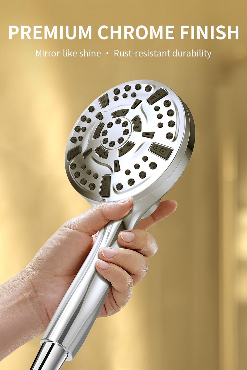 Magnetic Shower Head with Handheld - 10 Spray Modes High Pressure Filtered Showerhead, Detachable Magnetic Mount, Built-in WaterFilter, Extra Cleaning Nozzle, Chrome Silver