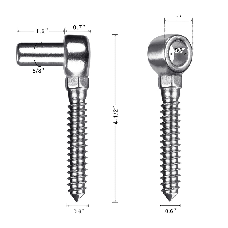 Insaga Cast 304 Stainless Steel Gate Hinges 2Pack Lag Screw Hinge for Farm M16 Hook and Eye Hinges, Partial Thread Gate Hinge Bolts for Wood Cattle Livestock Gate for Fence M16 Hook and Eye Hinge-2Pair