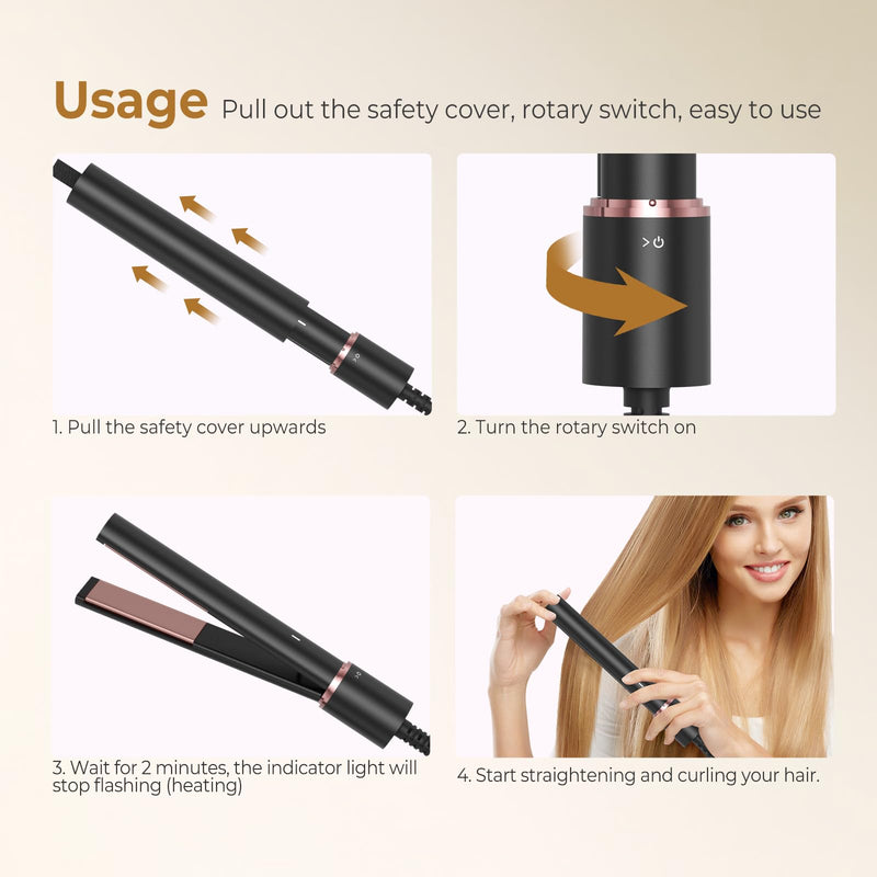 [AUSTRALIA] - Portable Mini Hair Straightener, 2 in 1 Compact Travel Straightener, Suitable for Short Hair, Fringes and Beards, Quick Heat up - 30s up to 200°C, Ceramic Plates, for Travel and Home Black