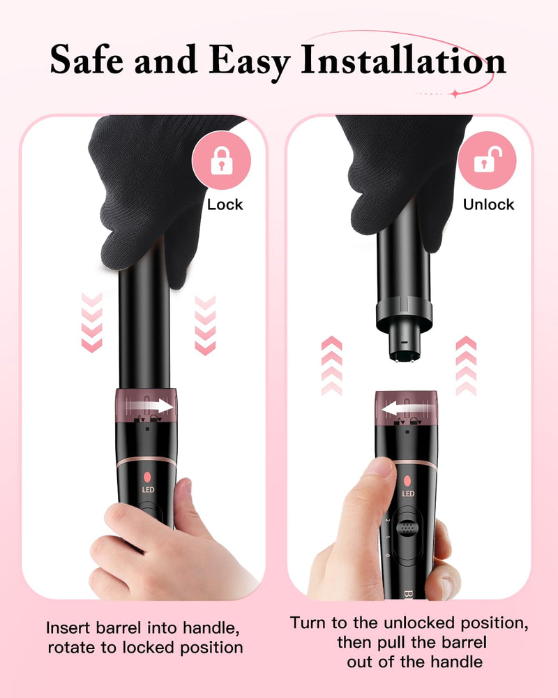  [AUSTRALIA] - BESTOPE PRO Hair Curler 6-in-1 Curling Wand Set, Curling Iron with 2 Temperature Control, Curling Tongs with Heat-Resistant Glove and 2 Hair Clips Black 6 in 1