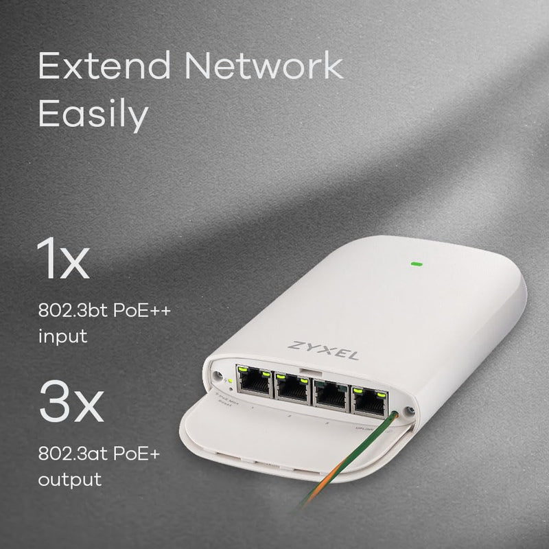Zyxel 4-Port Gigabit PoE Extender | IEEE802.3af/at/bt Standard | 1-Port 60W in 3-Port 30W Out | Indoor & Outdoor | Nebula Cloud [PoE12-3PD]